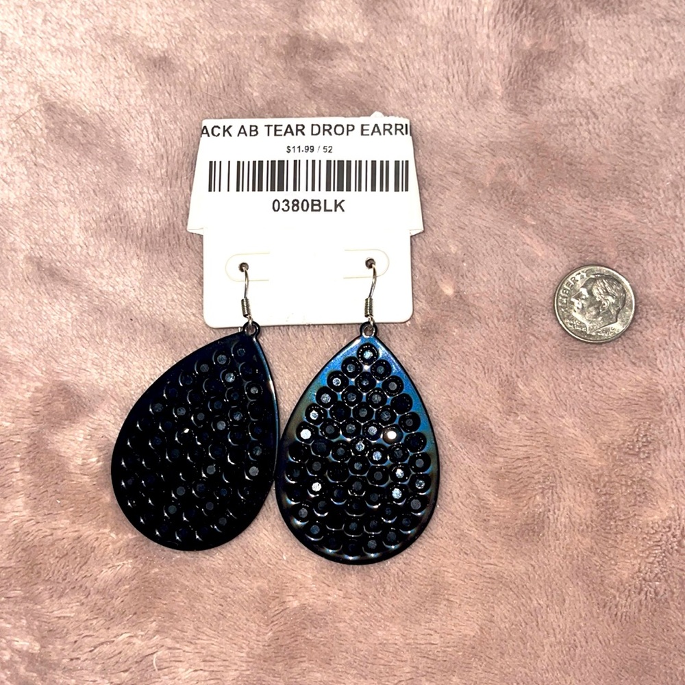Black AB tear drop earrings